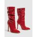 Pointed Toe Stacked Heel Knee High Boots For Women - Shiny Patent Leather Riding Boots With Side Zipper, Fashionable Stiletto Heels_vogvips.com