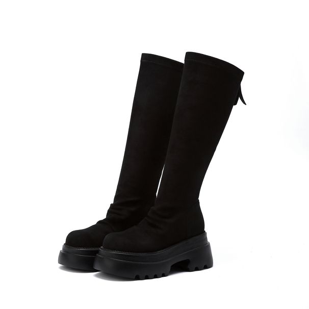 Slimming Pleated Long Women Over-the-Knee High Tube Suede Stretch Riding Hidden Heel Reverse Boots_vogvips.com