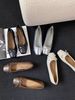 silver Flats Spring New French Style Gentle Evening Breeze Bowknot Square Toe Shallow Flat Loafers Granny Shoes_vogvips.com