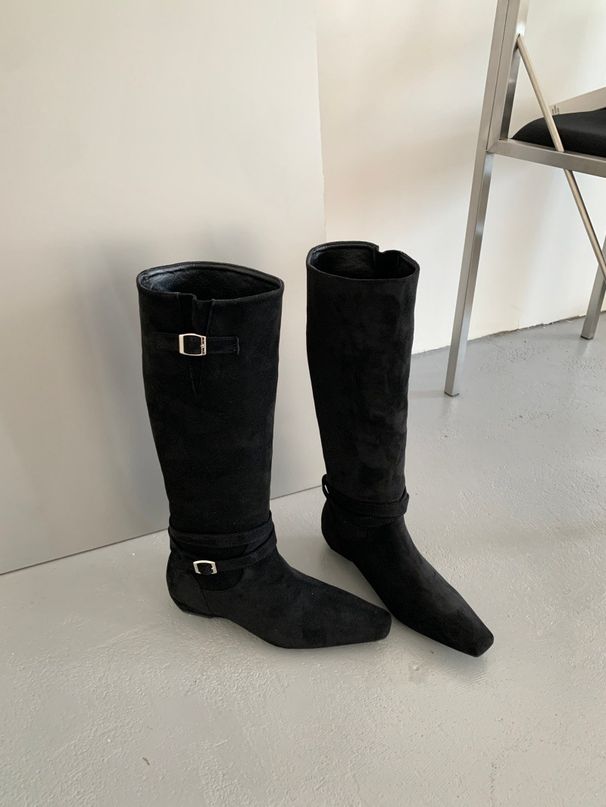 2025 Niche Fashion Pleated Belt Buckle Slimming Over-the-Knee Wedge Long Western Cowboy Boots For Women_vogvips.com