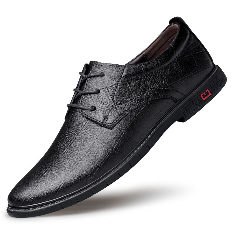 Men's Dress Leather Shoes Men's Head Tie Tie Pointed Casual Plaid_vogvips.com