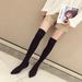 Trendy Winter Flat Long Knitted Wool Women's Shoes Socks Pointed Toe Elastic Chunky Heel Martin Boots_vogvips.com