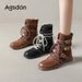 Women Boxing Boots Augu Shiden Boxing For Women 2025 New Autumn Winter Thick Sole Melard Mid-Calf Wtern Short Boots High-Top Training_vogvips.com