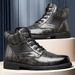 European Warm Series Winter New Large Size Men's Versatile Casual Leather Fashion Trend British Plaid Martin Boots_vogvips.com