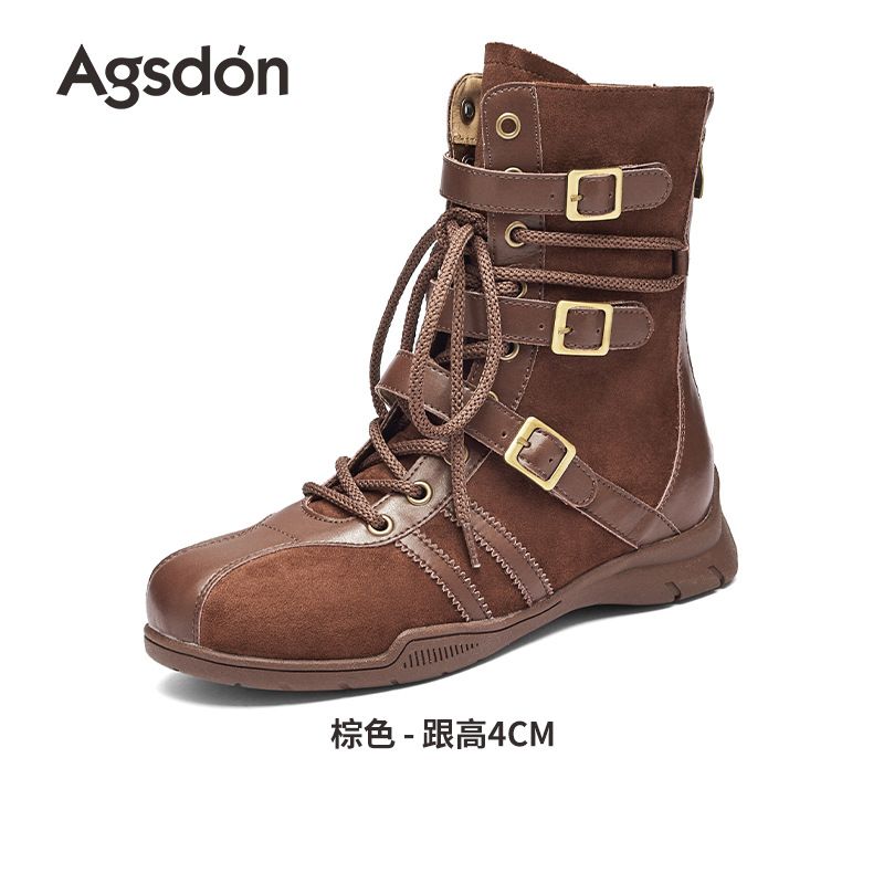 Women Boxing Boots Augu Shiden Boxing For Women 2025 New Autumn Winter Thick Sole Melard Mid-Calf Wtern Short Boots High-Top Training_vogvips.com