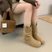 Inner Height Increase Versatile Slouch For Women 2025 Autumn Winter New Thick Sole Round Toe Suede Short Boots_vogvips.com