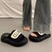 Women's Summer Outdoor Thick-soled Slip-on Sandals With Velcro And Letter Design, 3cm, Slimming, Lightweight, Non-slip,_vogvips.com