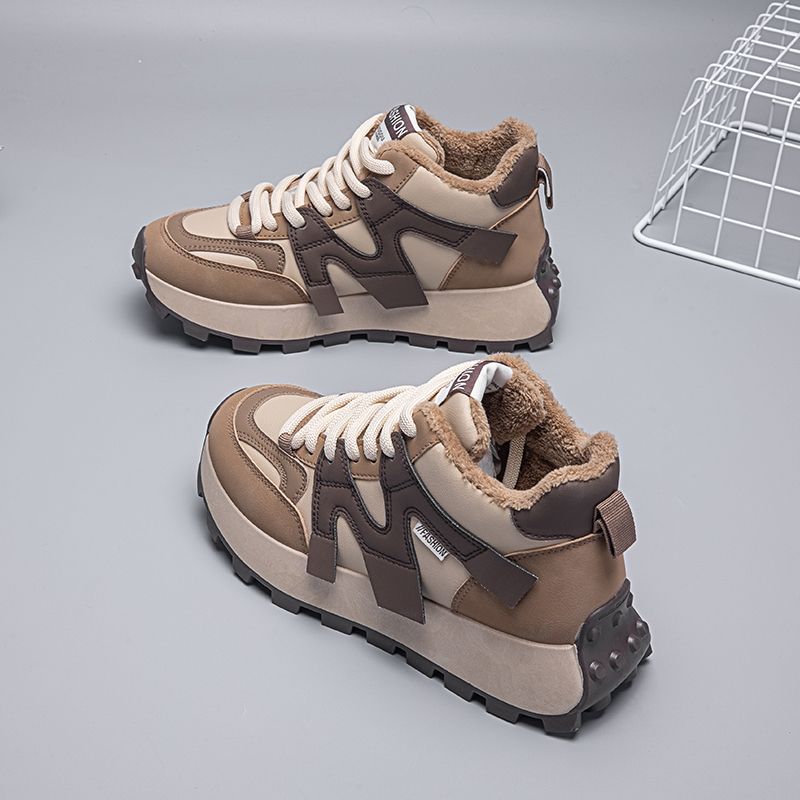 Plush Thick-sole Dad Shoes Winter Warm Street Shooting Student Running Sneakers Heightening Shoes_vogvips.com