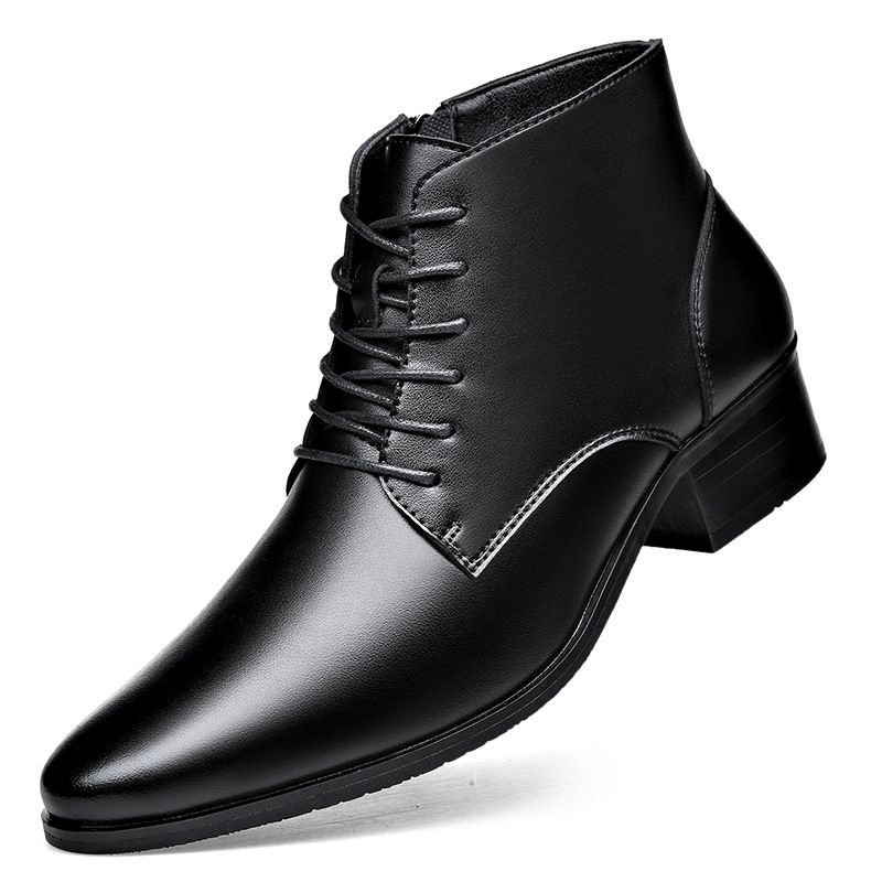 European Warm Series Winter Genuine Leather Chelea For Men Pointed Toe Fleece Lined Lace-up Roman Style Trendy Fahion High Heel Martin_vogvips.com