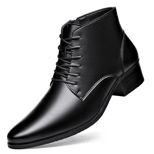 European Warm Series Winter Genuine Leather Chelea For Men Pointed Toe Fleece Lined Lace-up Roman Style Trendy Fahion High Heel Martin_vogvips.com