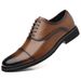 Men's Brown Leather Oxford Shoes Pointed Toe Wedding Dress Shoes_vogvips.com