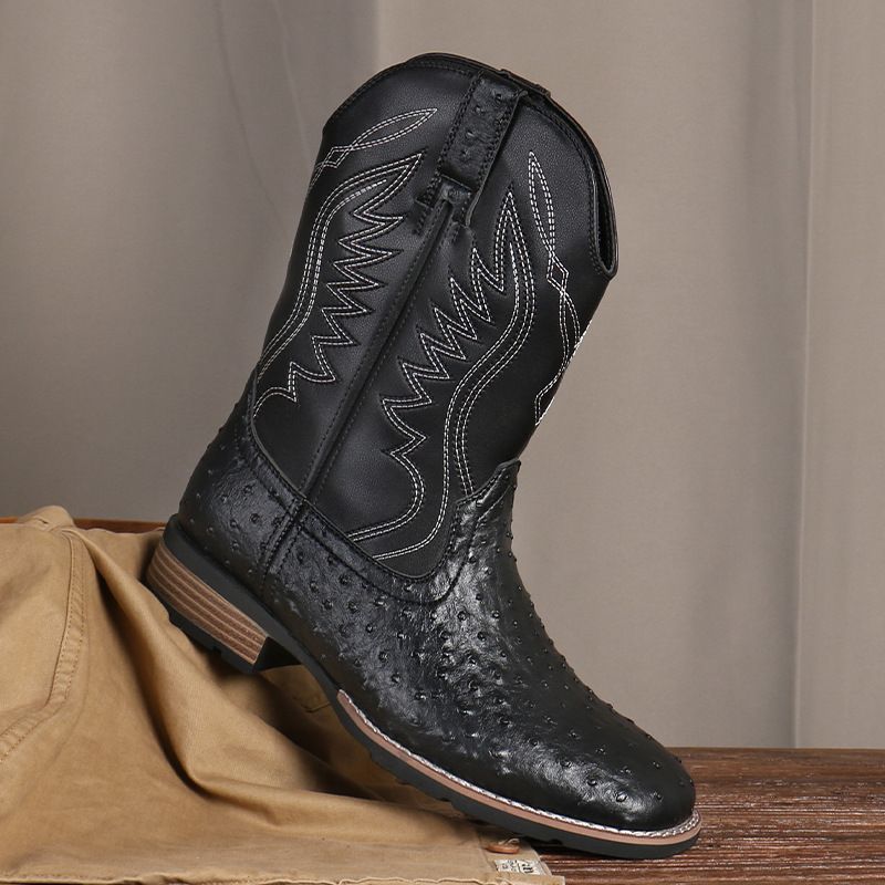 Vintage boots Men fall new Western cowboy boots Embroidered Knight boots_vogvips.com