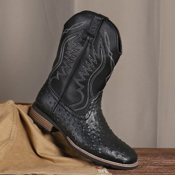Vintage boots Men fall new Western cowboy boots Embroidered Knight boots_vogvips.com