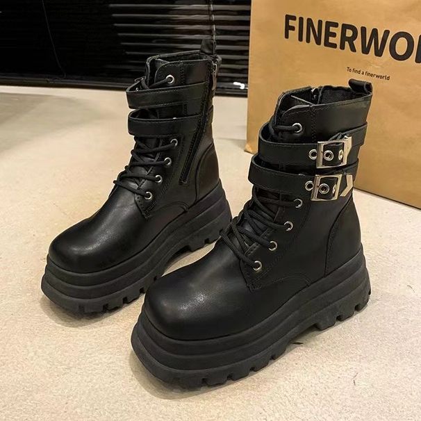 Martin For Women British Style Thick Sole Platform Lace-Up 2023 Autumn Winter New Versatile Motorcycle Short Boots Round_vogvips.com