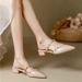 Muller High Heels, Pointed Toe, Thick Heel, Toe Cap, One-leg Mid-heel, Nude Color Rivets, Outwear Half Slippers For Women With Skirt_vogvips.com