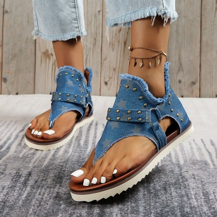 Women's Shoes New Toe Canvas Sandals Women Large Size Rivet Beach Roman Sandals_vogvips.com