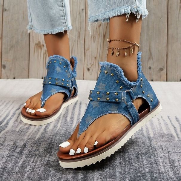 Women's Shoes New Toe Canvas Sandals Women Large Size Rivet Beach Roman Sandals_vogvips.com