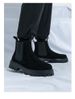 Men's Martin Large Size 46, Casual Chelsea Boots, Trendy British Style, Thick-Soled Black Suede Chimney Boots_vogvips.com