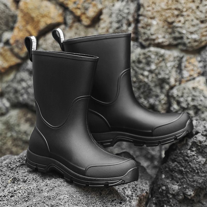 Couple's Mid Length Rain Boots, Drawstring Waterproof Rain Shoes, Outdoor Stream Tracing Thick Bottom Water Shoes, Anti Slip Kitchen Rubber Shoes_vogvips.com