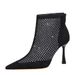 7922-3 Women's High-Heel Ankle Suede And With Rhinestones, Back Zipper, Fashion Mesh Boots, Thin Heel, Pointed Toe_vogvips.com