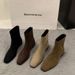 Trendy Short 2024 Autumn Winter New Style Chunky Heel Slim French Suede Ankle Boots_vogvips.com