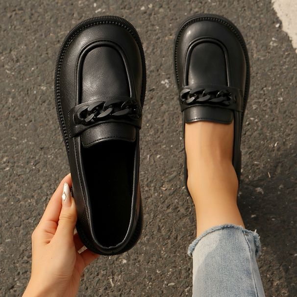New Fashion Round Head Retro Metal Buckle Single Shoes With Small Leather Shoes_vogvips.com