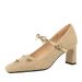 8293-11 French-style Fashionable Woven Fabric Women's Shoes With Square Toe, Shallow Cut, Bowknot, Single Strap, And_vogvips.com