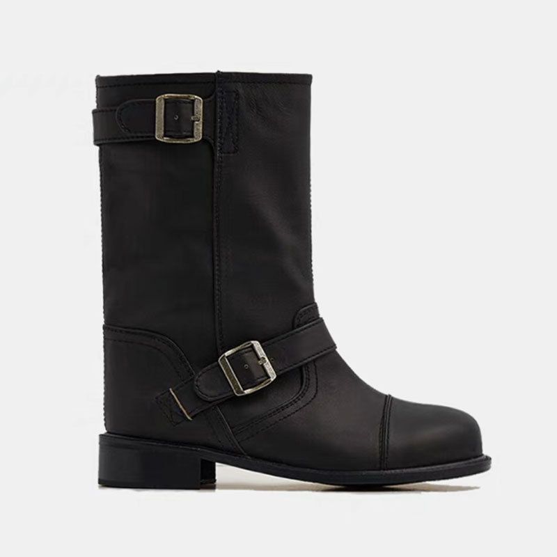 Women's Shoes Boots Women's Martin Boots Fever Same Style Genuine Leather Korean Handmade Short Boots Low Heel Mid Tube Motorcycle Women's Boots_vogvips.com