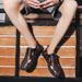Men's Beach Shoes Summer Outdoor Hollow Breathable Sandals Men's Genuine Leather Soft Sole Slip-On Roman Sandals_vogvips.com