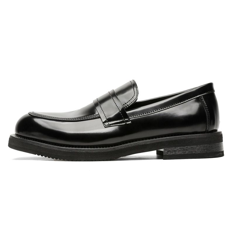 Lefu Men's Black High-end Feeling Set Feet, One Foot On British Style Small Leather Shoes, Casual Versatile Bean Shoes_vogvips.com