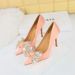 3391-2H9 European And American Style Fashion Party High Heels Thin Heel Satin Shallow Mouth Pointed Toe Rhinestone Bow_vogvips.com