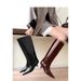 Women's High Heel Knee High Boots Pointed Toe Fashion Boots With Medium Heel For Winter Spring Fall Stylish Riding Boots In Black And Ankle Red_vogvips.com