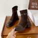 High Heel Thick Sole Short Boots For Women 2025 New Style Chunky Heel Women's Boots Melad Coffee Color Patchwork Mid-Calf Slim Boo_vogvips.com