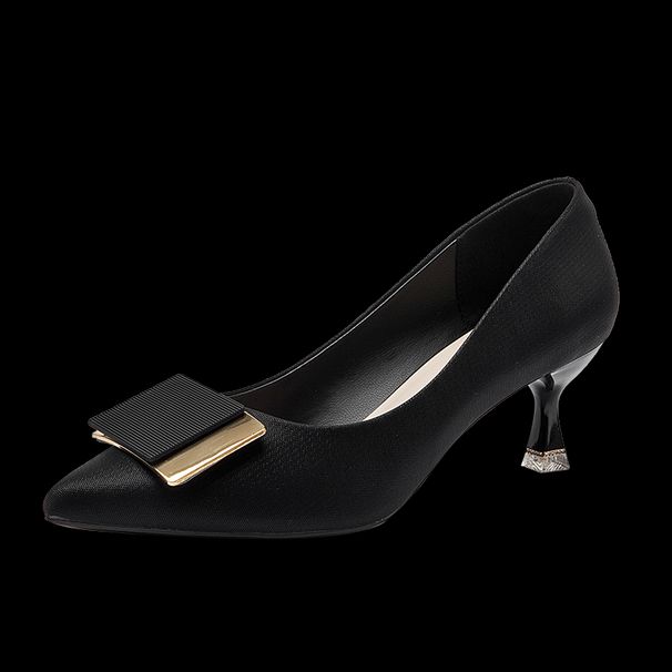 Spring New Pointy Metal Decoration Women's Single Shoes Thin Heel Shallow Heels_vogvips.com