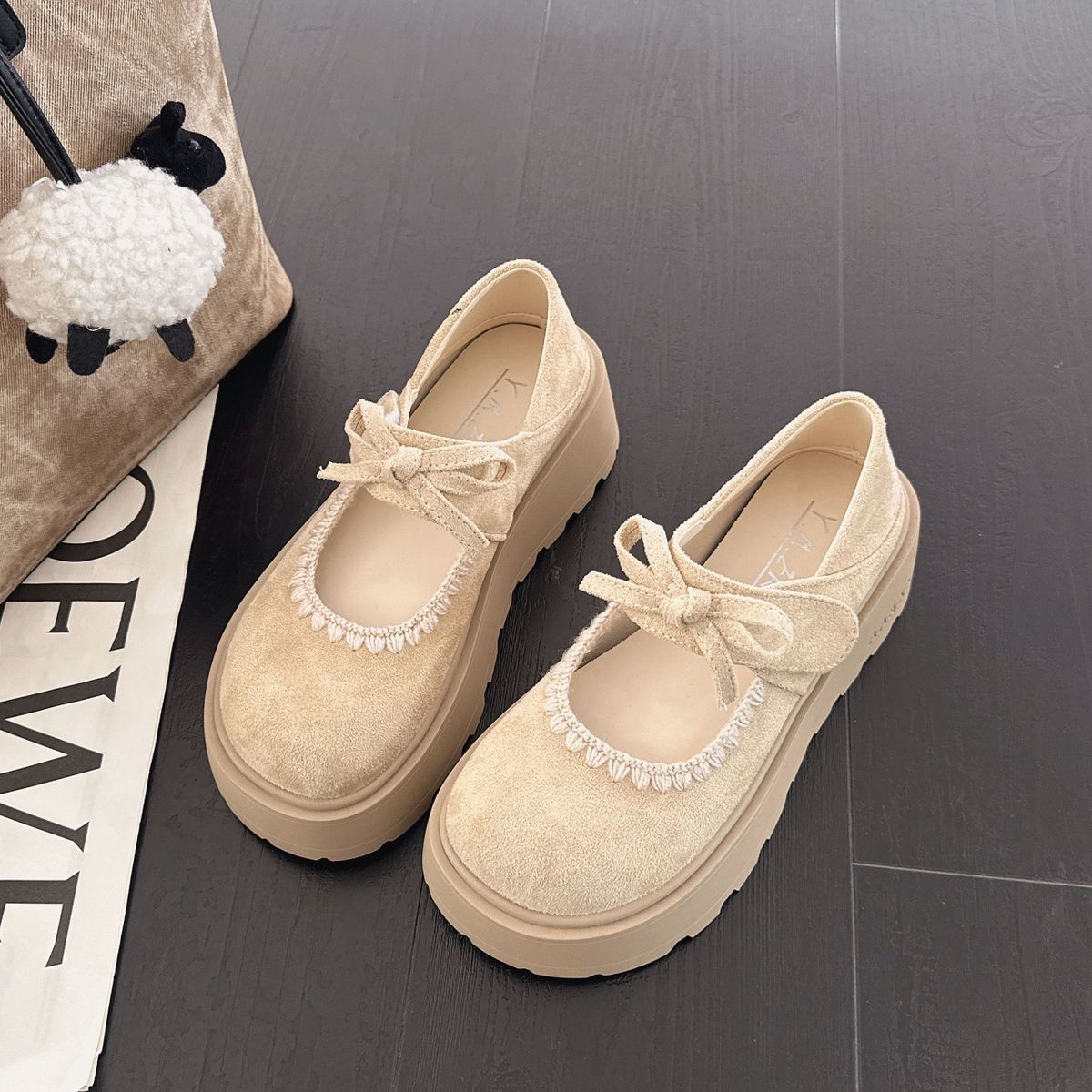 Thick-soled Height-increasing Full-bag Burken Shoes For Women With Bow Velcro, One Foot To Pair With A Skirt, Single Shoe_vogvips.com