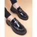 Euro Step Spring And Autumn Men's Thick-Soled Platform With 8cm Hidden Heel, Business Casual Shiny Brogue Patent Leather Shoes_vogvips.com