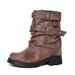 New Brown Black Chunky Heel Martin Fleece-Lined Chimney Women's Ankle Boots_vogvips.com