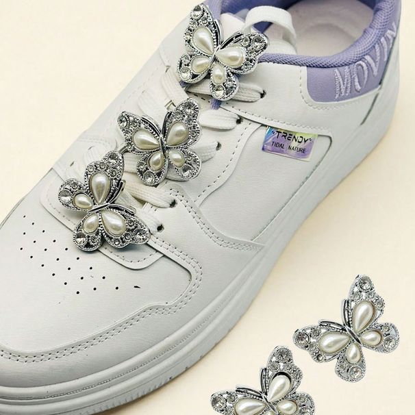 6pcs Fashion DIY Shoe Accessories Set Shoe Buckles, Butterfly Pattern Inlaid Pearls And Diamonds, Removable Accessories, Shoe Decorations_vogvips.com