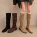 2025 Thick Heel Fleece-Lined Coffee Color Riding French Style Slim Bare Autumn Winter Over-the-Knee Women Elastic Boots_vogvips.com