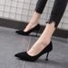 Black Professional Formal Work 5cm Pointed Toe Shallow Mouth Low High Stiletto Single Shoes Women Cat Heels_vogvips.com