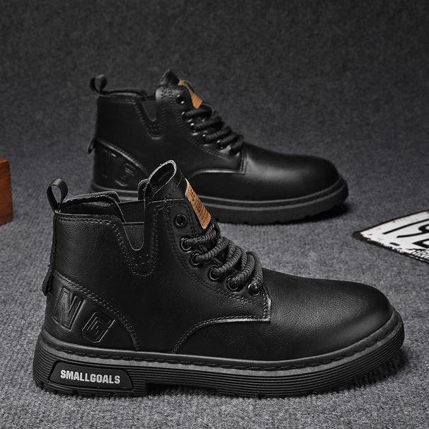 Autumn Casual Short British Style High-top Lace-up Leather Martin Boots Sports Men's Shoes_vogvips.com