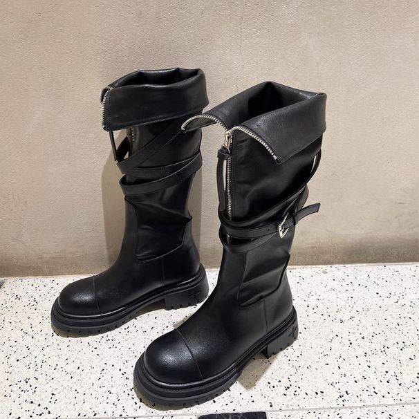 Designer Over-the-knee Long Boots, Women's Martin Boots, Belt Buckle, Thick-soled Motorcycle Riding Boots, High-top Fashion Boots._vogvips.com