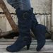 New Autumn And Winter Boots From Europe And America, Knee Length, Medium Boots, Suede, High Heels, Belt Buckle, Short Boots_vogvips.com