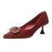 Stiletto High-heeled Shoes 2026 Spring New French Light Luxury Square Buckle Pointed Toe Soft Leather Slip-on Shallow Shoes That D_vogvips.com