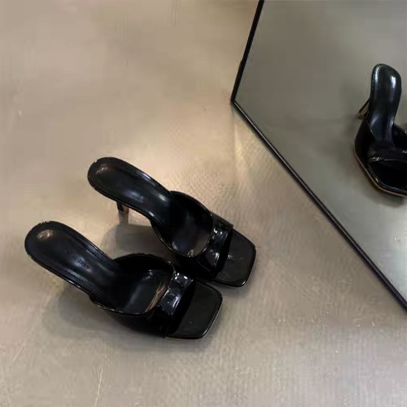 Patent Leather High Heel Sandals - New Summer Collection, Versatile Stiletto Heel, Square Toe, Open Toe, Sexy Outdoor Wear, Thong Sandals_vogvips.com