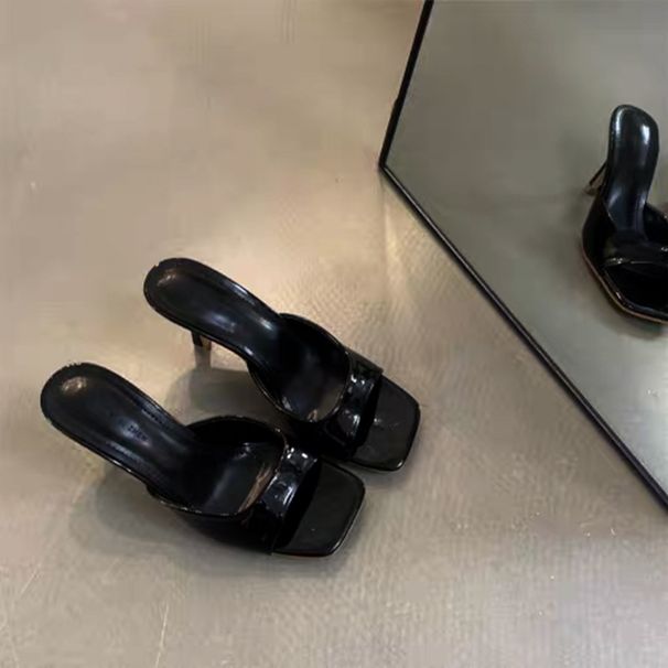 Patent Leather High Heel Sandals - New Summer Collection, Versatile Stiletto Heel, Square Toe, Open Toe, Sexy Outdoor Wear, Thong Sandals_vogvips.com