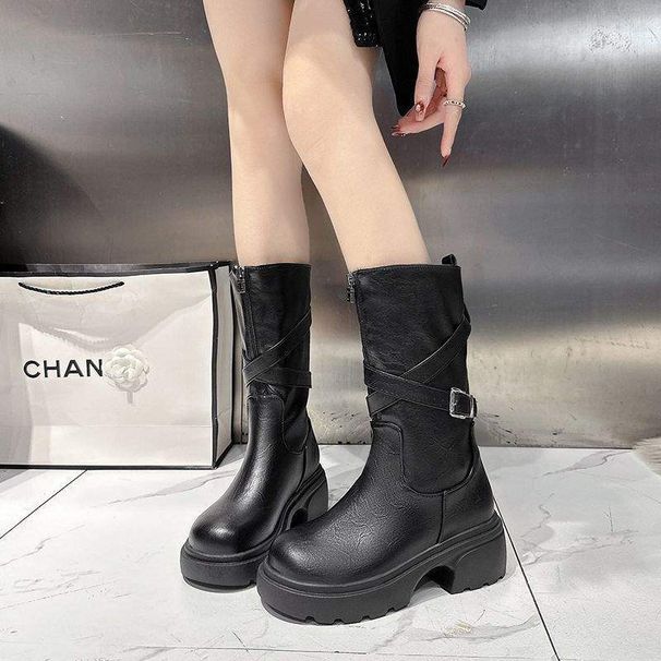 Simple Round Head Dopamine Outer Wear Small Naked Boots 2025 Internet Celebrity Retro Small Fragrant Style Thick Heel Medium Tube Martin Boots_vogvips.com