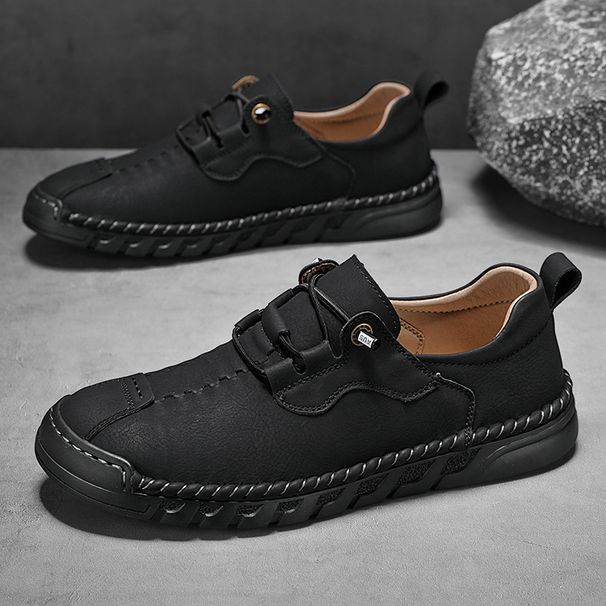 Cross-border Autumn Leather With Hand-stitched Seams, Men's Shoes, Outdoor Flat-soled Slip-on Casual Driving Shoes For_vogvips.com