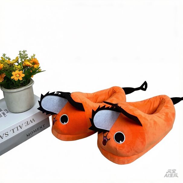 New Winter Pochita Chainsaw Man Devil Plush Slippers For Home Warmth, Cute Couple Cotton Shoes_vogvips.com
