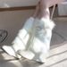 Niche Design Furry For Women 2023 Autumn Winter New Round Toe Cute Lace-up Fluffy Mid-calf Snow Boots_vogvips.com